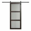 Renin 36 inch x 84 inch Iron Age 3 Lite Frosted Glass Barn Door with Hardware Kit BD061W01IA3TGE36084